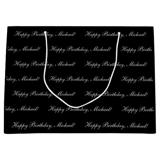 Happy Birthday Custom Text Black Chic Große Geschenktüte (Vorderseite)