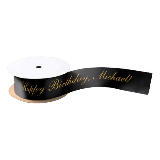 Happy Birthday Custom Text Black Chic Satinband (Spule)