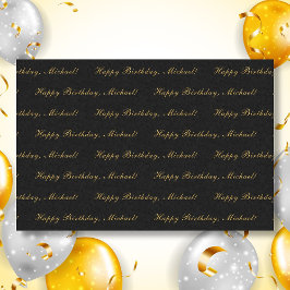 Happy Birthday Custom Text Elegant Black Seidenpapier