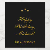 Happy Birthday Custom Text Elegant Black Weinetikett (Einzelnes Label)