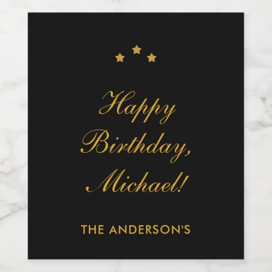 Happy Birthday Custom Text Elegant Black Weinetikett (Einzelnes Label)