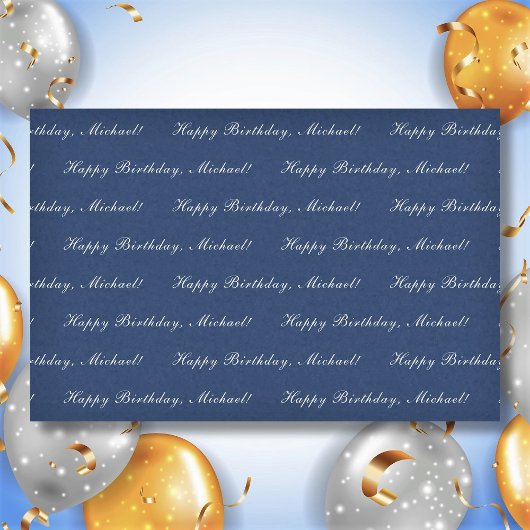 Happy Birthday Custom Text Elegant Blau Seidenpapier