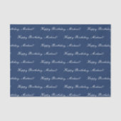 Happy Birthday Custom Text Elegant Blau Seidenpapier (Vorderseite)