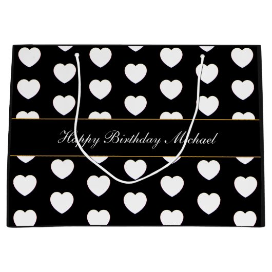Happy Birthday Custom Text Elegant Herz Muster Große Geschenktüte (Vorderseite)