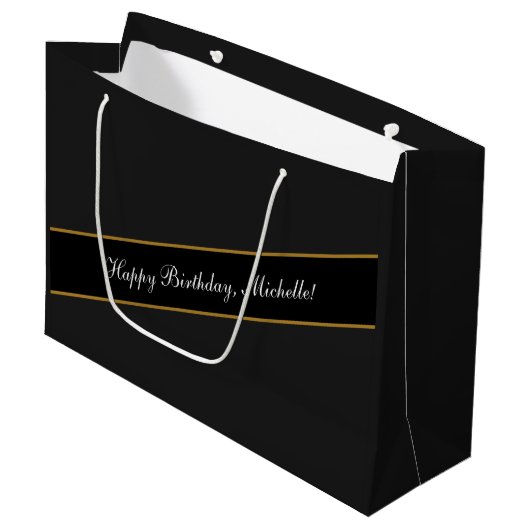 Happy Birthday Custom Text Elegant Personalisiert Große Geschenktüte (Vorderseite Schrägansicht)