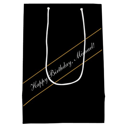 Happy Birthday Custom Text Elegant Personalisiert Mittlere Geschenktüte (Rückseite)
