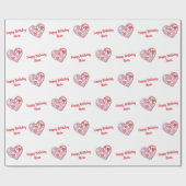 Happy Birthday Custom Text fröhlich rosa Herzen Geschenkpapier (Flach)