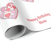 Happy Birthday Custom Text fröhlich rosa Herzen Geschenkpapier (Rolleneckpunkt)