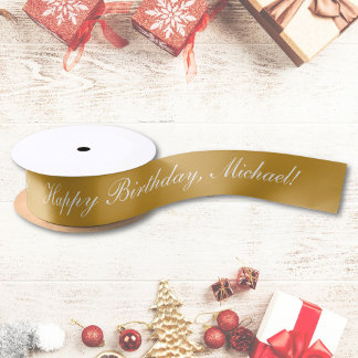 Happy Birthday Custom Text Gold Chic Satinband