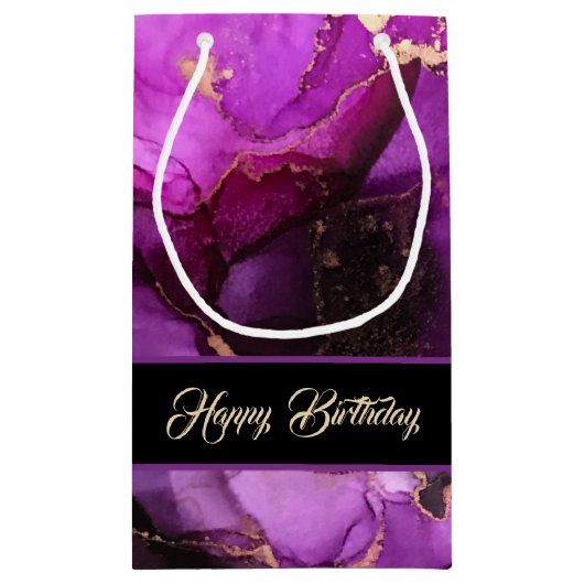 Happy Birthday Custom Text Lila Black Gift Bag Kleine Geschenktüte (Rückseite)