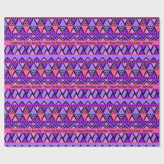 Happy Birthday Custom Text & Name Pink Lila Geschenkpapier (Flach)