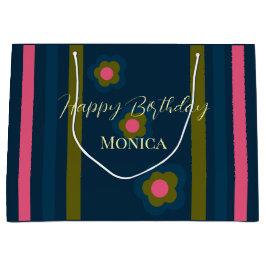 Happy birthday  Custom text navy blue & Hot pink Große Geschenktüte