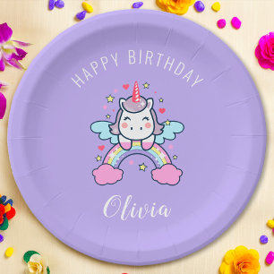 Happy Birthday Custom Text Niedlich Rainbow Unicor Pappteller