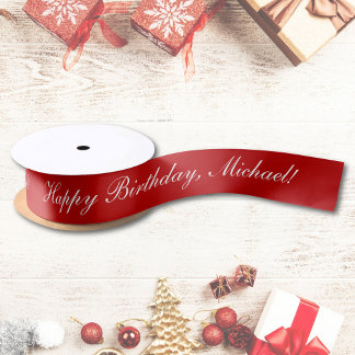 Happy Birthday Custom Text Red Chic Satinband