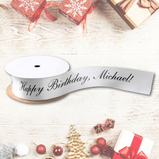 Happy Birthday Custom Text Schwarz-Weiß Chic Satinband