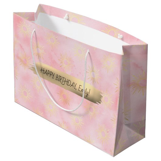 Happy Birthday Custom Text Trend Personalisiert Große Geschenktüte (Rückseite Schrägansicht)