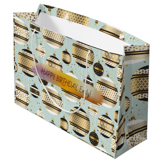 Happy Birthday Custom Text trendy Personalisiert L Große Geschenktüte (Rückseite Schrägansicht)