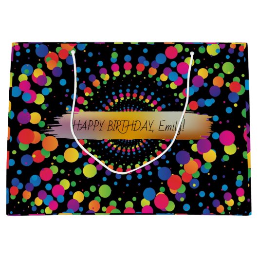 Happy Birthday Custom Text trendy Personalisiert L Große Geschenktüte (Vorderseite)