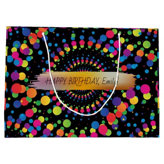 Happy Birthday Custom Text trendy Personalisiert L Große Geschenktüte (Rückseite)