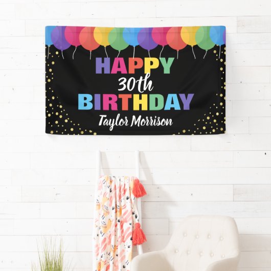 Happy Birthday Custom Year Name farbenfrohe Ballon Banner (Insitu)