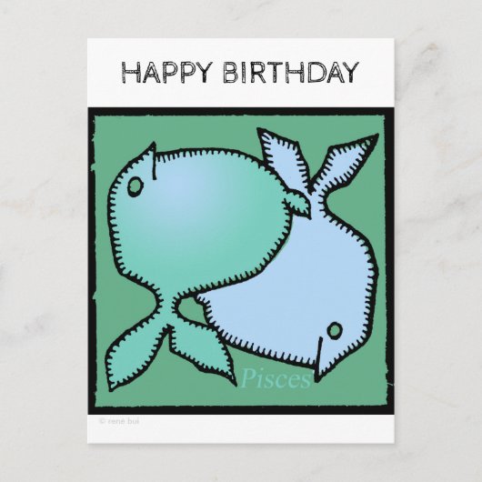 Happy Birthday Custom Zodiac Signs Pisces Postcard Postkarte (Vorderseite)