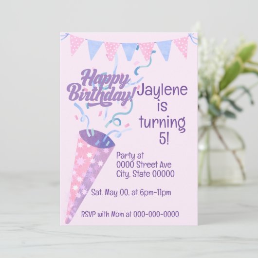 Happy Birthday Customize-fähige Einladung (Stehend Vorderseite)