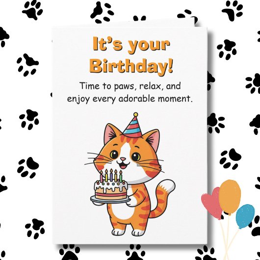 Happy Birthday | Cute and Funny Cat and Coloring   Karte