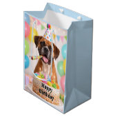 Happy Birthday Cute Boxer Dog  Mittlere Geschenktüte (Vorderseite Schrägansicht)