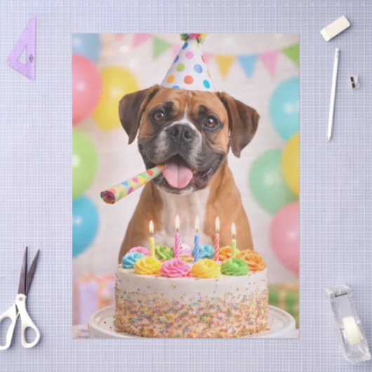 Happy Birthday Cute Boxer Dog  Seidenpapier (Basteln)
