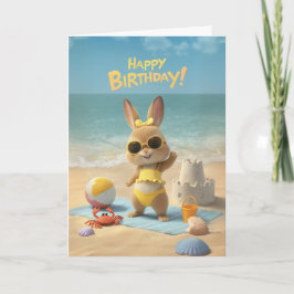 Happy Birthday Cute Bunny Beach Summer Birthday Karte