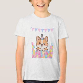 Happy Birthday Cute Cake And Balloons Design Tri-Blend Shirt