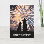 Happy Birthday Cute Cat Dog Fireworks Karte (Vorderseite)