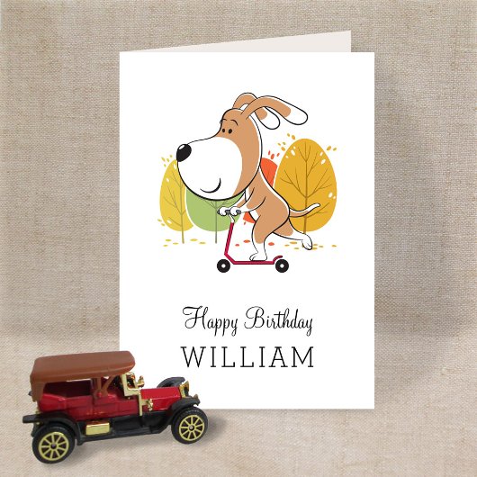 Happy Birthday Cute Dog Puppy Kick Scooter Card Karte