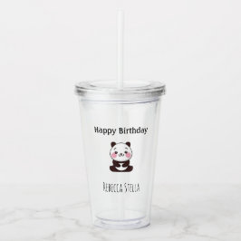 Happy birthday cute panda bear yellow acryltrinkbecher