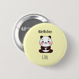 Happy birthday cute panda bear yellow button