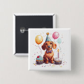 Happy Birthday Dachshund Dog  Button (Vorne & Hinten)