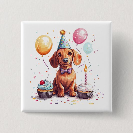Happy Birthday Dachshund Dog  Button (Vorderseite)