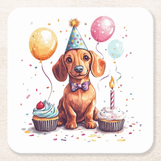 Happy Birthday Dachshund Dog  Rechteckiger Pappuntersetzer (Vorderseite)