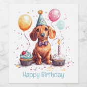 Happy Birthday Dachshund Dog Weinetikett (Einzelnes Label)