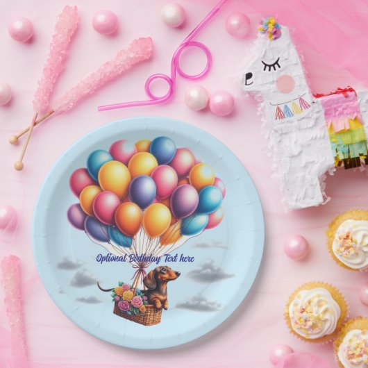 Happy Birthday Dackel Balloons Pappteller (Party)
