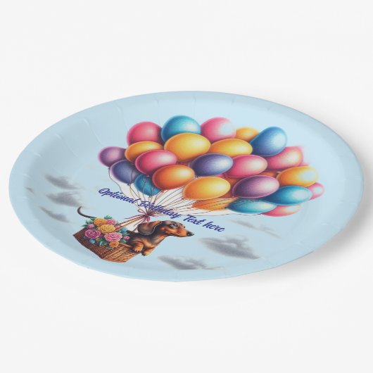 Happy Birthday Dackel Balloons Pappteller (Schrägansicht)