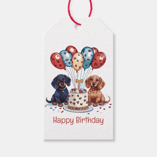 Happy Birthday Dackel Hunde Geschenkanhänger (Vorderseite)