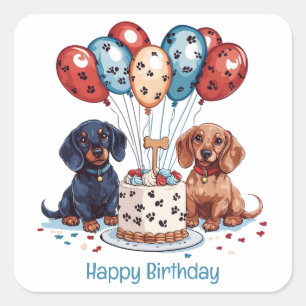 Happy Birthday Dackel Hunde Quadratischer Aufkleber