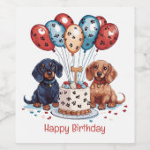 Happy Birthday Dackel Hunde Weinetikett (Einzelnes Label)