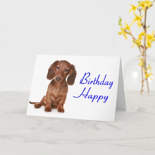 Happy Birthday Dackel Puppy Dog Card Karte (Gelbe Blume)
