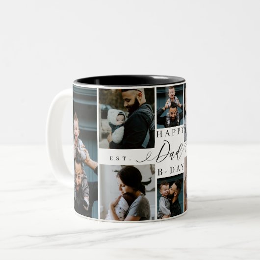 Happy Birthday Dad 8 Photo Collage Gift Keepsake Zweifarbige Tasse (Vorderseite Links)
