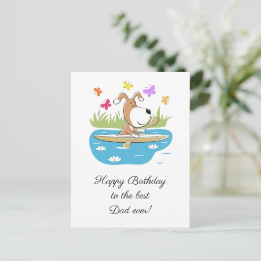 Happy Birthday Dad Dog Puppy Kayak Postcard Postkarte (Stehend Vorderseite)