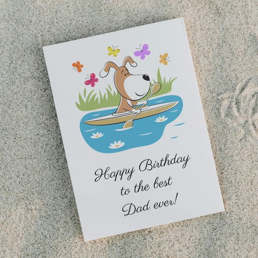 Happy Birthday Dad Dog Puppy Kayak Postcard Postkarte