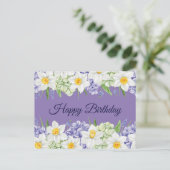 Happy Birthday Daffodil and Hydrangea Blume Postkarte (Stehend Vorderseite)