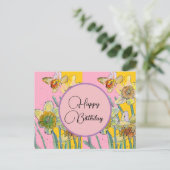 Happy Birthday Daffodil floral Pink Postcard Postkarte (Stehend Vorderseite)
